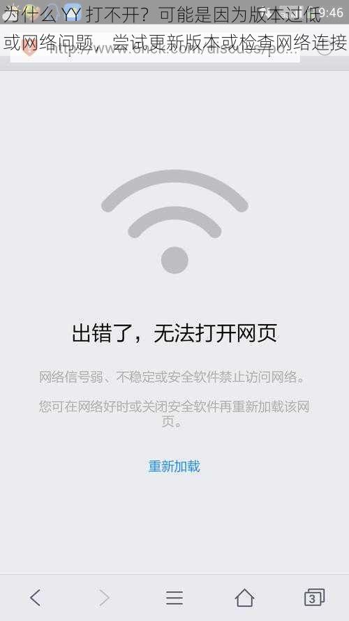 为什么 YY 打不开？可能是因为版本过低或网络问题，尝试更新版本或检查网络连接