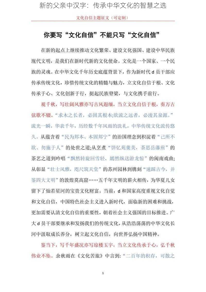 新的父亲中汉字：传承中华文化的智慧之选