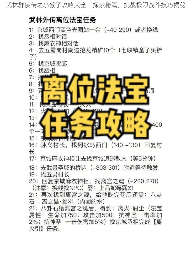 武林群侠传之小猴子攻略大全：探索秘籍，挑战极限战斗技巧揭秘