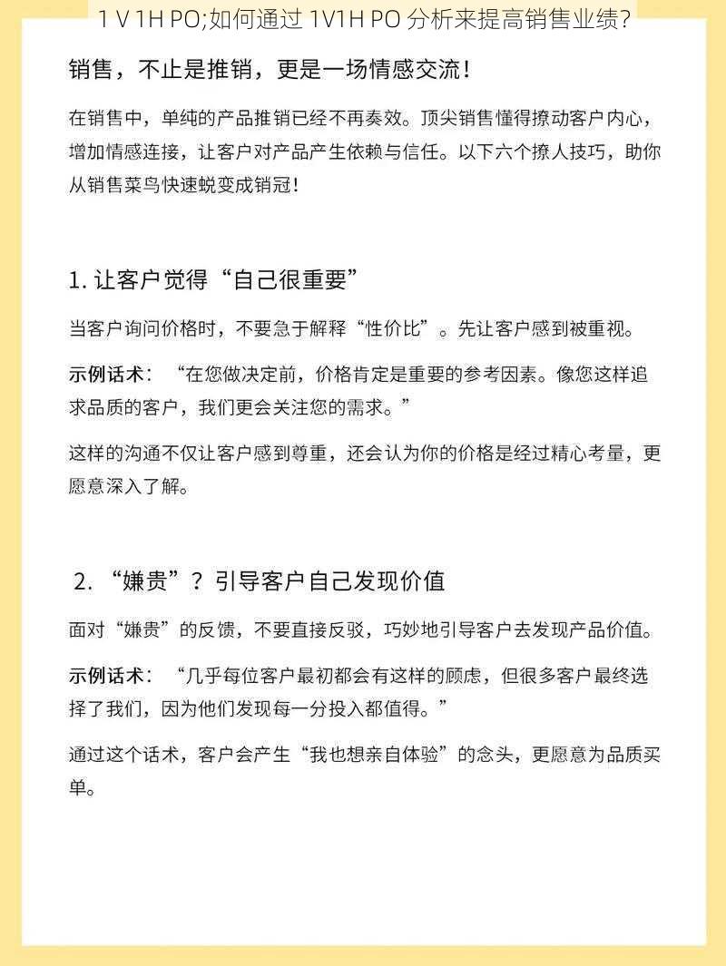 1 V 1H PO;如何通过 1V1H PO 分析来提高销售业绩？