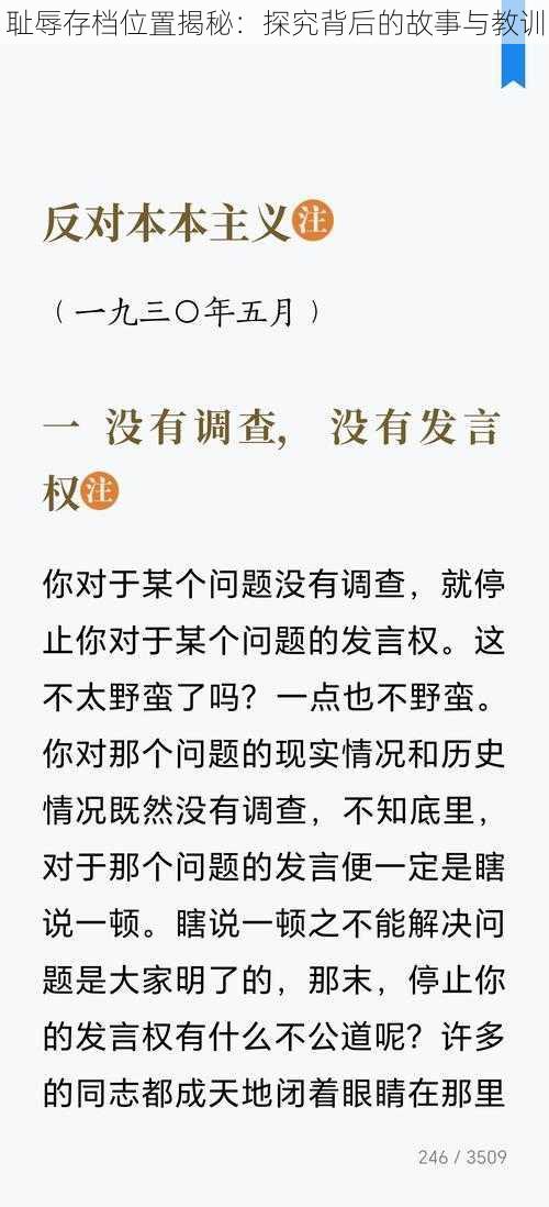 耻辱存档位置揭秘：探究背后的故事与教训