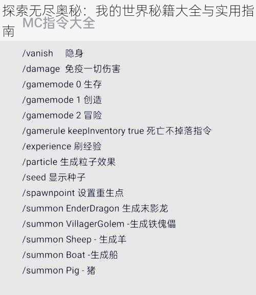 探索无尽奥秘：我的世界秘籍大全与实用指南