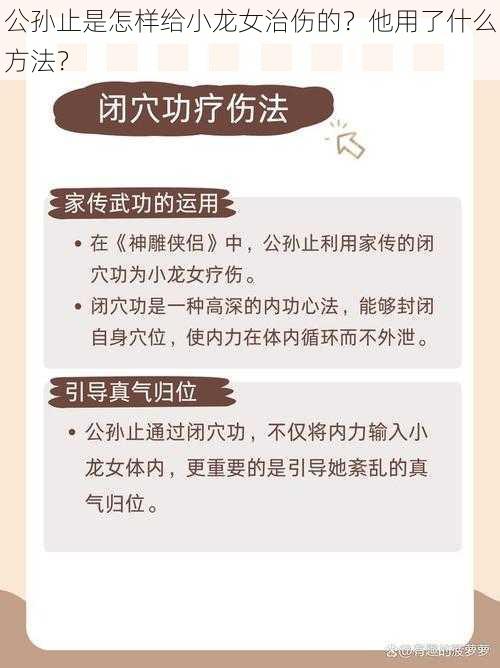 公孙止是怎样给小龙女治伤的？他用了什么方法？